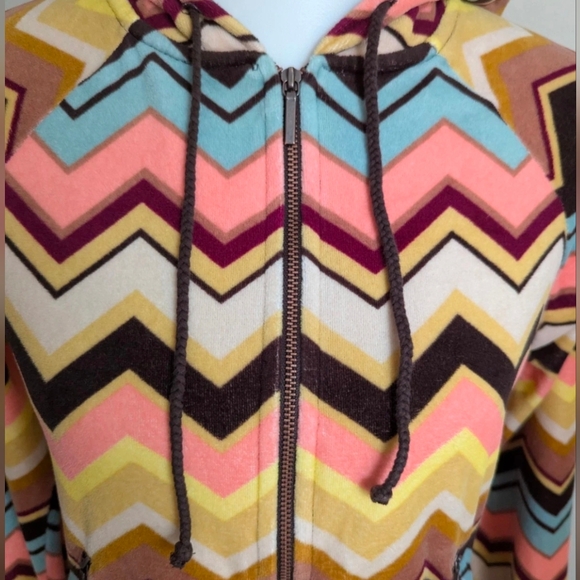 Missoni x Target Womens Velour Chevron Hoodie Sweatshirt Brown Multi Full Zip S - Picture 4 of 6